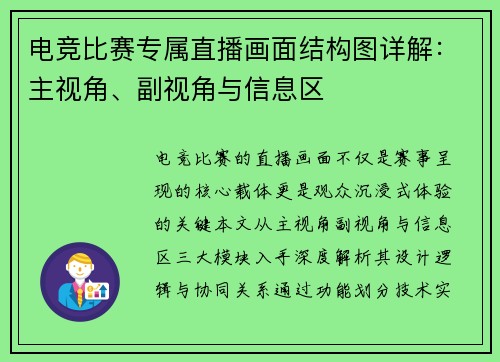 电竞比赛专属直播画面结构图详解：主视角、副视角与信息区