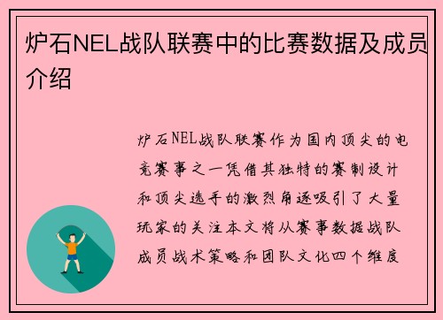 炉石NEL战队联赛中的比赛数据及成员介绍