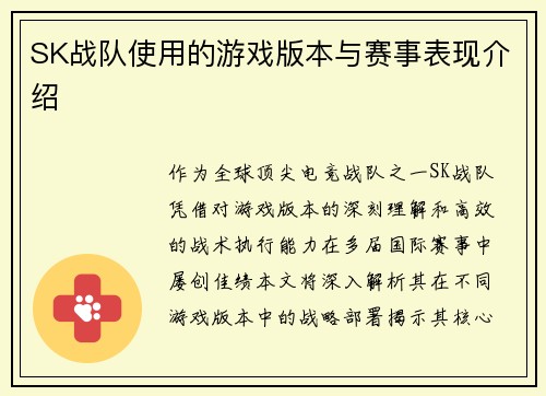 SK战队使用的游戏版本与赛事表现介绍